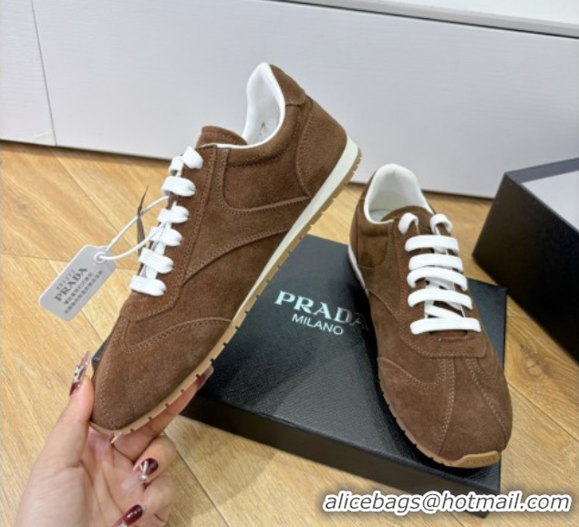 Purchase Prada Suede Sneakers Cocoa Brown 2025 PR082501
