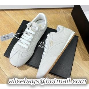 Expensive Prada Suede Sneakers Light Grey 2025 PR082501