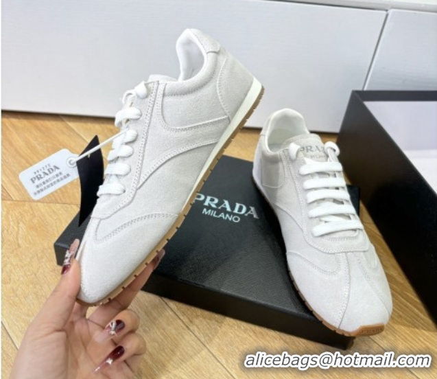 Expensive Prada Suede Sneakers Light Grey 2025 PR082501