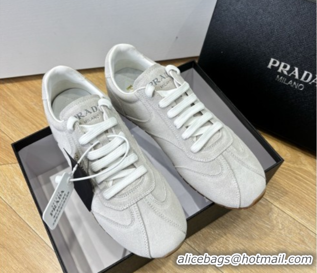 Expensive Prada Suede Sneakers Light Grey 2025 PR082501
