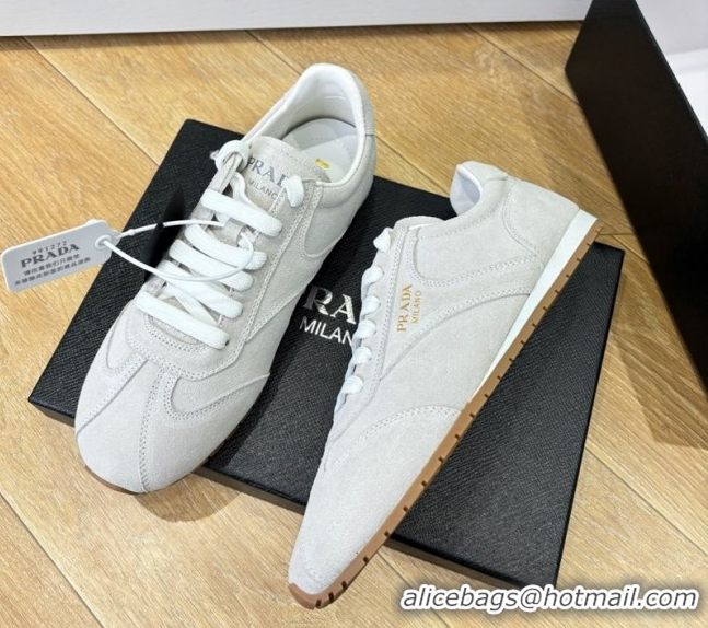 Expensive Prada Suede Sneakers Light Grey 2025 PR082501