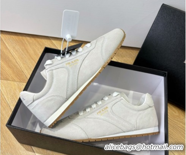 Expensive Prada Suede Sneakers Light Grey 2025 PR082501