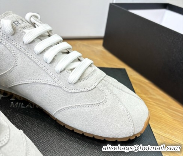 Expensive Prada Suede Sneakers Light Grey 2025 PR082501