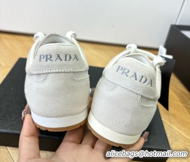 Expensive Prada Suede Sneakers Light Grey 2025 PR082501