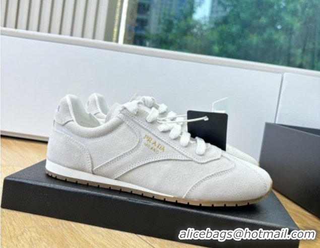 Expensive Prada Suede Sneakers Light Grey 2025 PR082501
