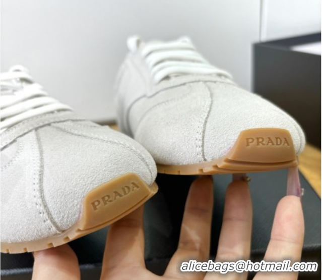 Expensive Prada Suede Sneakers Light Grey 2025 PR082501