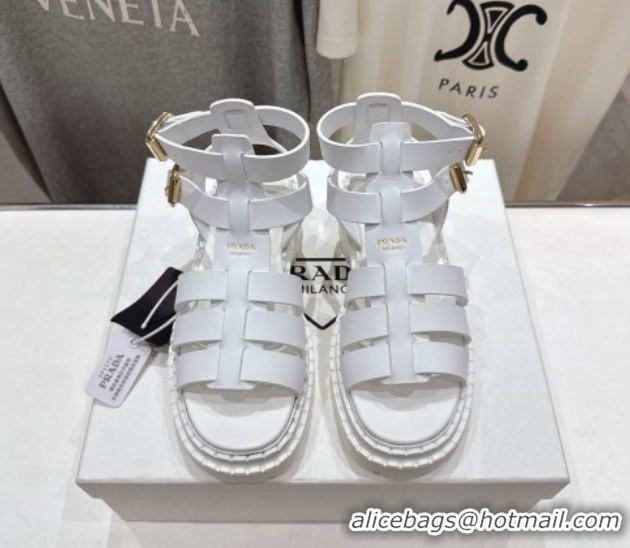 Most Popular Prada Leather sandals with ankle straps White 2025 PR082502