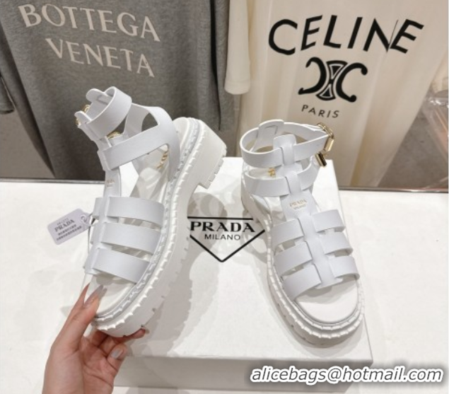 Most Popular Prada Leather sandals with ankle straps White 2025 PR082502