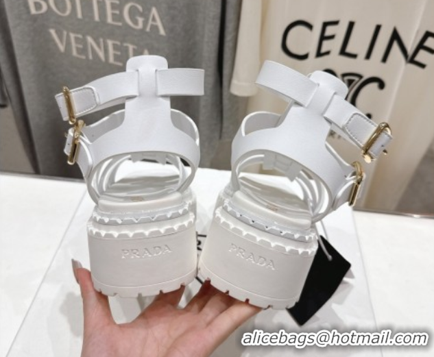 Most Popular Prada Leather sandals with ankle straps White 2025 PR082502