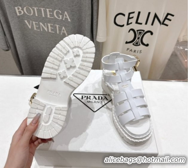 Most Popular Prada Leather sandals with ankle straps White 2025 PR082502