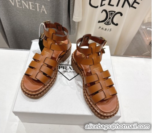 Crafted Prada Leather sandals with ankle straps Brown 2025 PR082502