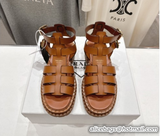 Crafted Prada Leather sandals with ankle straps Brown 2025 PR082502