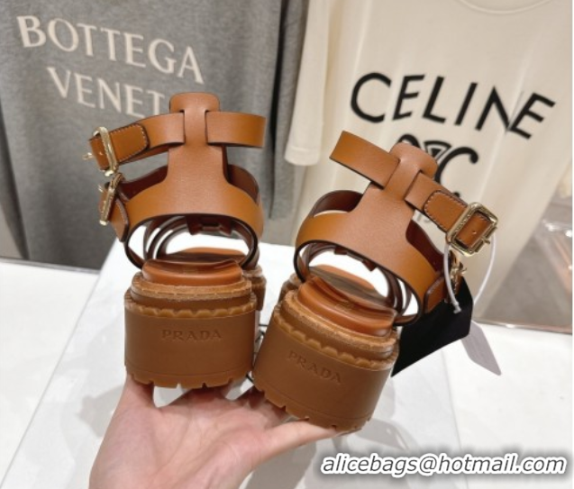 Crafted Prada Leather sandals with ankle straps Brown 2025 PR082502