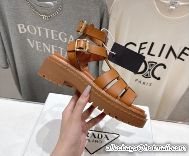 Crafted Prada Leather sandals with ankle straps Brown 2025 PR082502