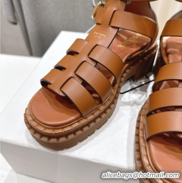 Crafted Prada Leather sandals with ankle straps Brown 2025 PR082502