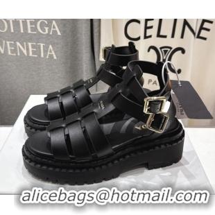 Top Design Prada Leather sandals with ankle straps Black 2025 PR082502