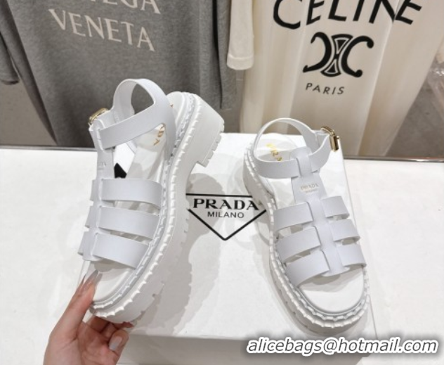Pretty Style Prada Calf Leather sandals White 2025 PR082502