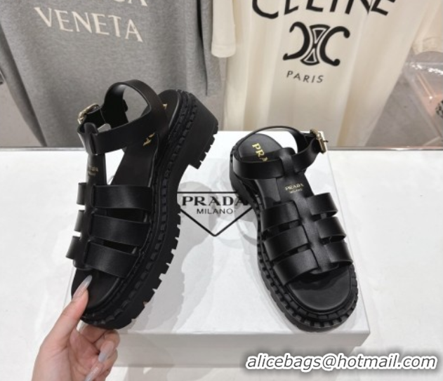 Top Grade Prada Calf Leather sandals Black 2025 PR082502