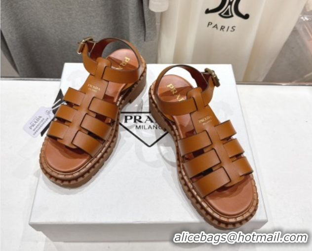 Good Product Prada Calf Leather sandals Brown 2025 PR082502