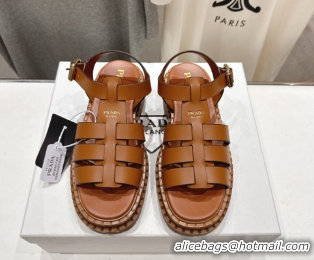 Good Product Prada Calf Leather sandals Brown 2025 PR082502