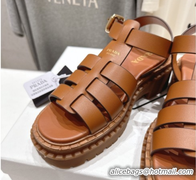 Good Product Prada Calf Leather sandals Brown 2025 PR082502