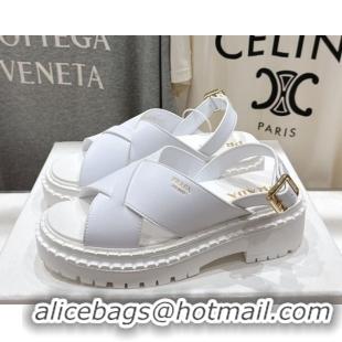 Shop Cheap Prada Leather Platform crisscross sandals White 2025 PR082503