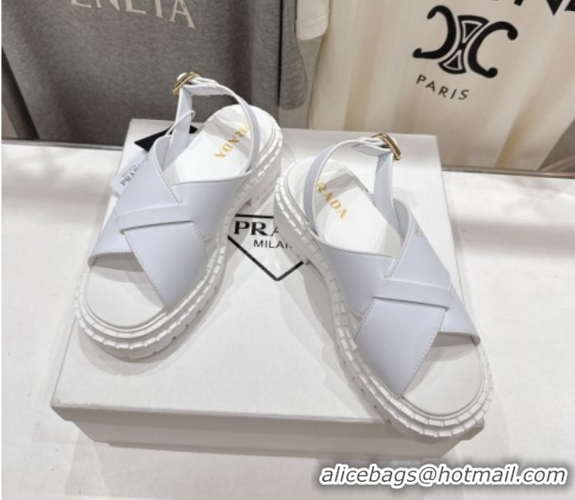 Shop Cheap Prada Leather Platform crisscross sandals White 2025 PR082503