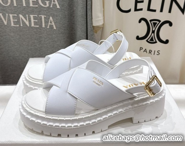 Shop Cheap Prada Leather Platform crisscross sandals White 2025 PR082503