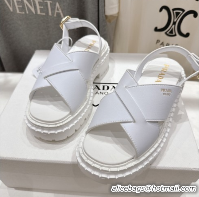 Shop Cheap Prada Leather Platform crisscross sandals White 2025 PR082503