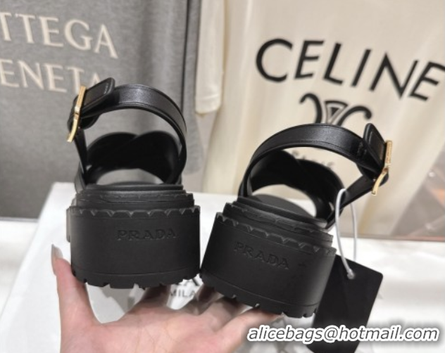 Good Looking Prada Leather Platform crisscross sandals Black 2025 PR082503