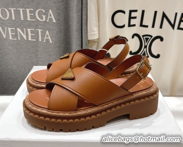 Luxury Prada Leather sandals Brown 2025 PR082504