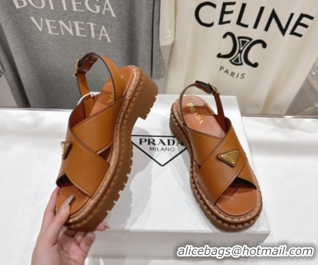Luxury Prada Leather sandals Brown 2025 PR082504