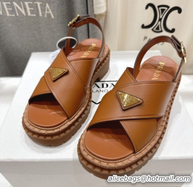 Luxury Prada Leather sandals Brown 2025 PR082504