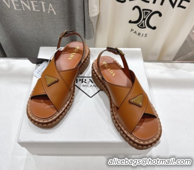 Luxury Prada Leather sandals Brown 2025 PR082504