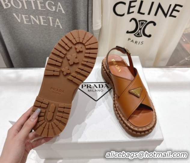 Luxury Prada Leather sandals Brown 2025 PR082504