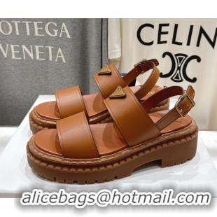 Popular Style Prada Leather sandals Brown 2025 PR082505