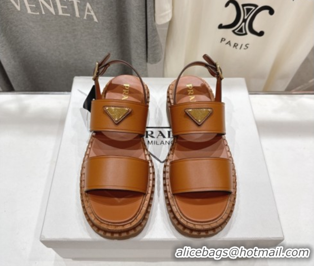 Popular Style Prada Leather sandals Brown 2025 PR082505