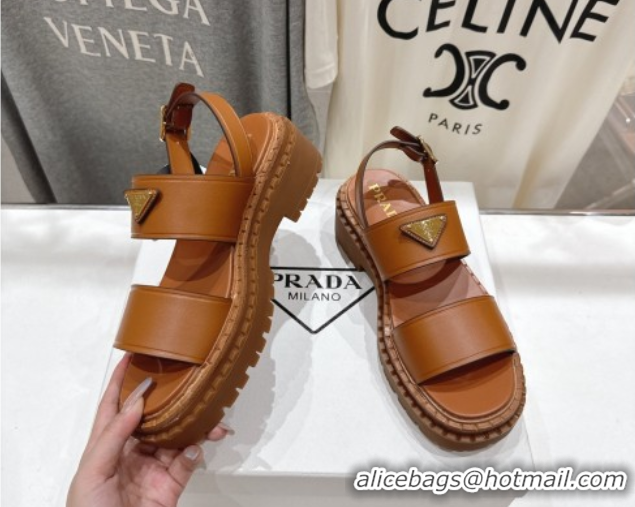 Popular Style Prada Leather sandals Brown 2025 PR082505