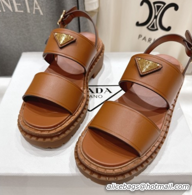 Popular Style Prada Leather sandals Brown 2025 PR082505