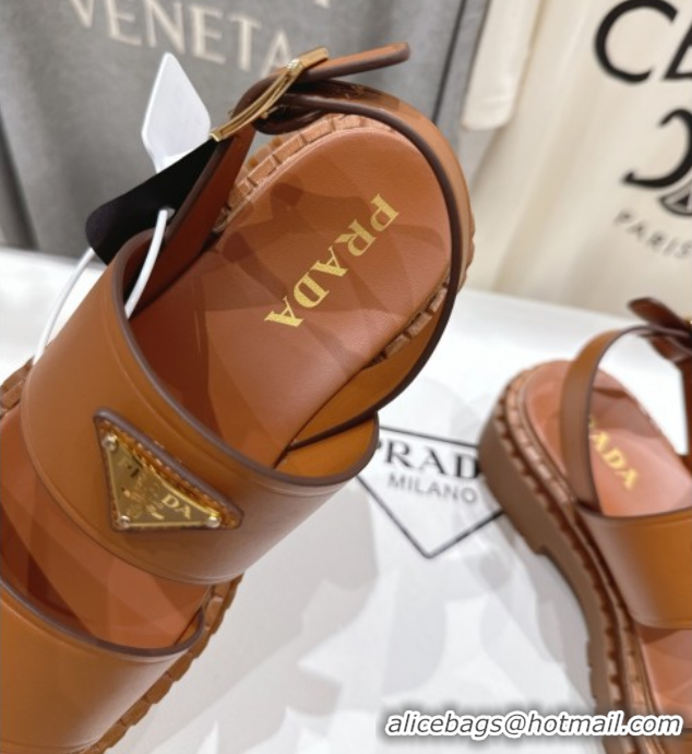 Popular Style Prada Leather sandals Brown 2025 PR082505