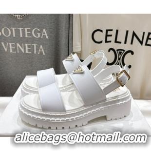 Classic Hot Prada Leather sandals White 2025 PR082505