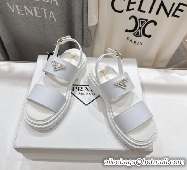 Classic Hot Prada Leather sandals White 2025 PR082505