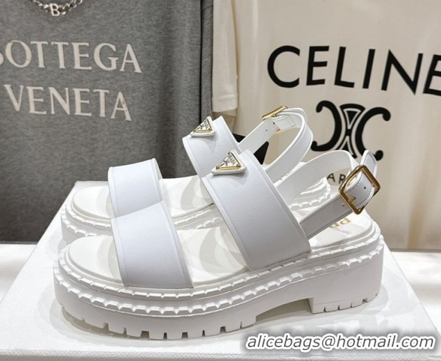 Classic Hot Prada Leather sandals White 2025 PR082505