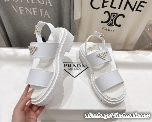Classic Hot Prada Leather sandals White 2025 PR082505