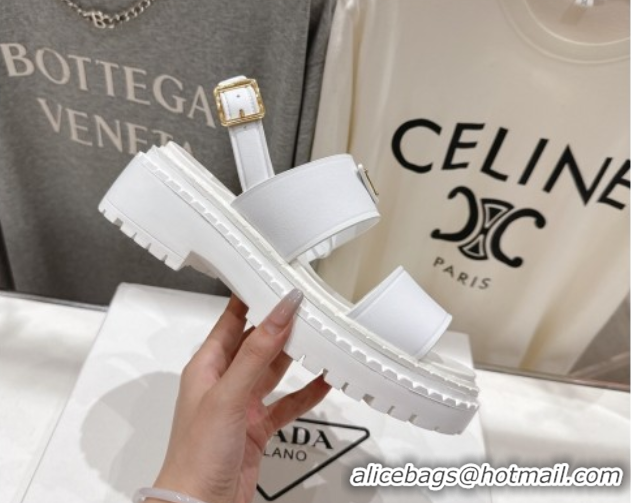 Classic Hot Prada Leather sandals White 2025 PR082505