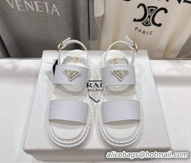 Classic Hot Prada Leather sandals White 2025 PR082505