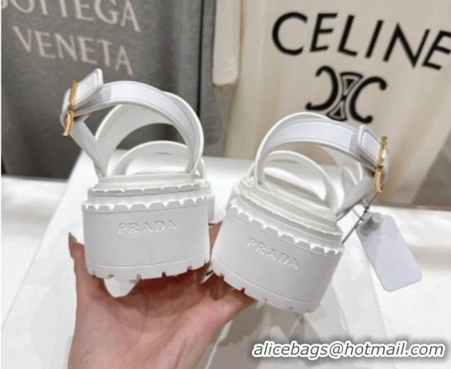 Classic Hot Prada Leather sandals White 2025 PR082505