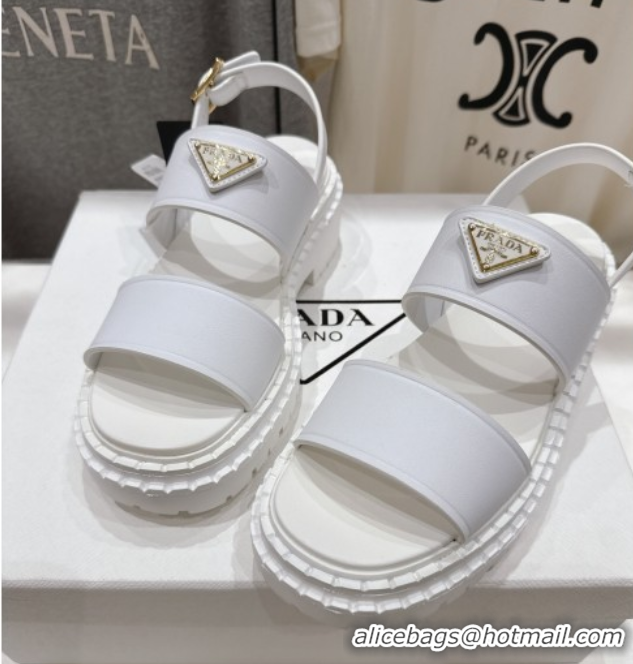 Classic Hot Prada Leather sandals White 2025 PR082505