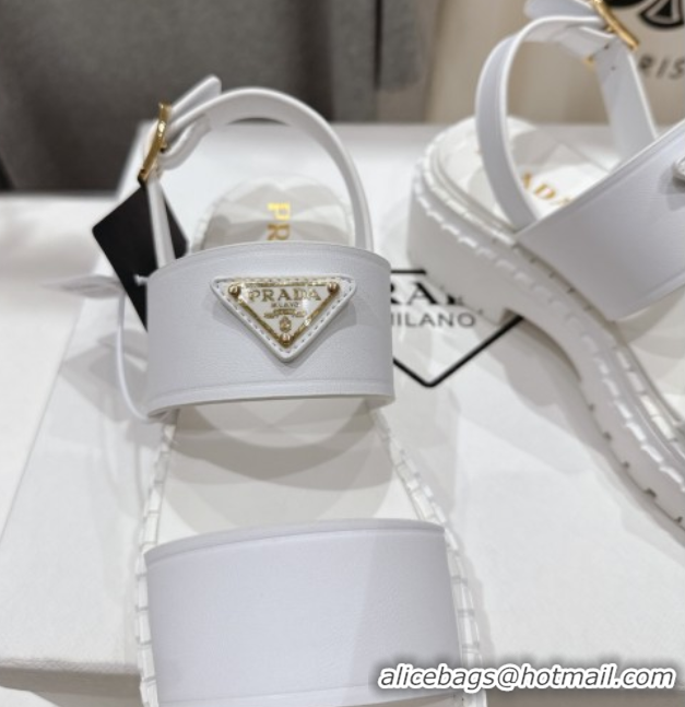 Classic Hot Prada Leather sandals White 2025 PR082505
