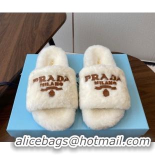 Luxurious Prada Wool Flat Slides Sandal White2 2025 PR082507